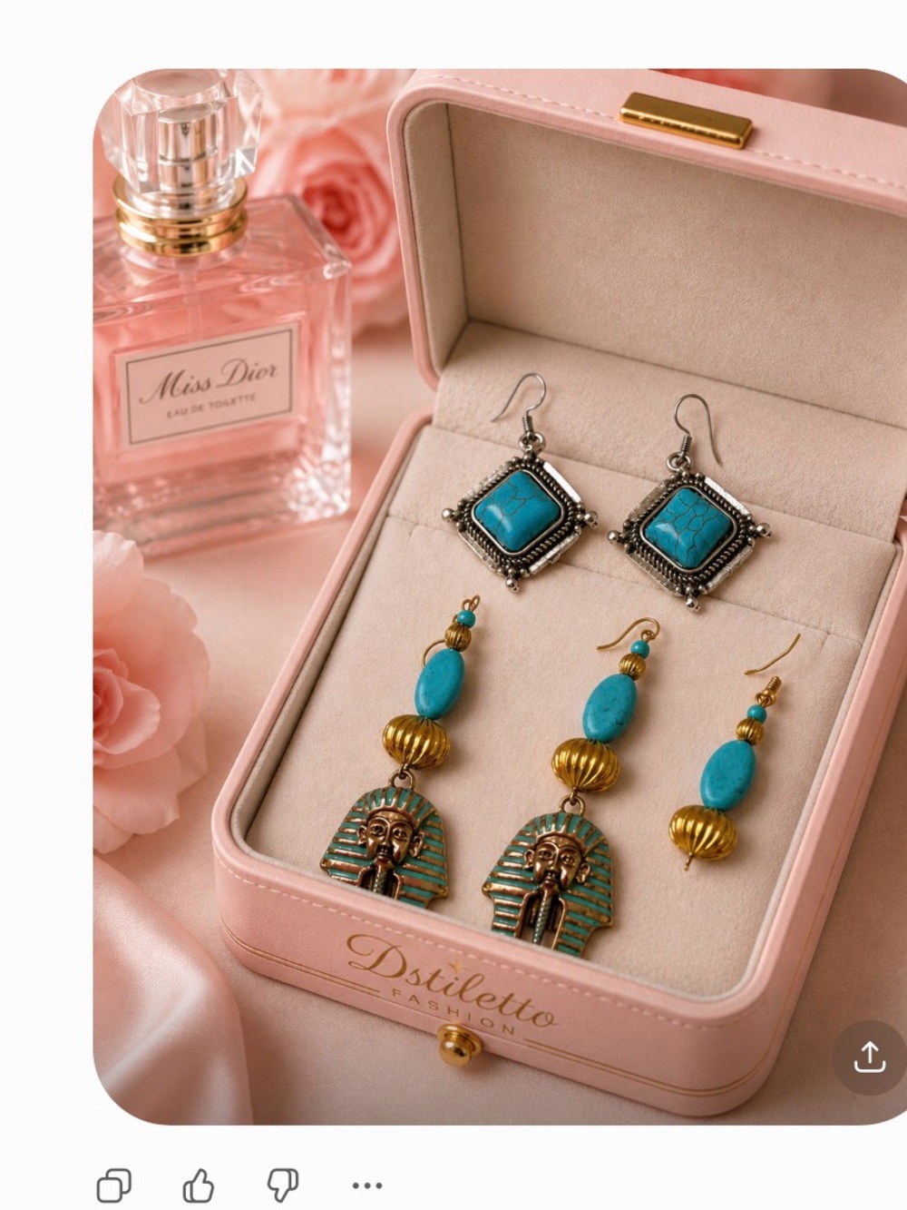 3 Pc Set Turquoise Gold Egyptian-Inspired pharaoh Stone Dangle Earrings Jewelry